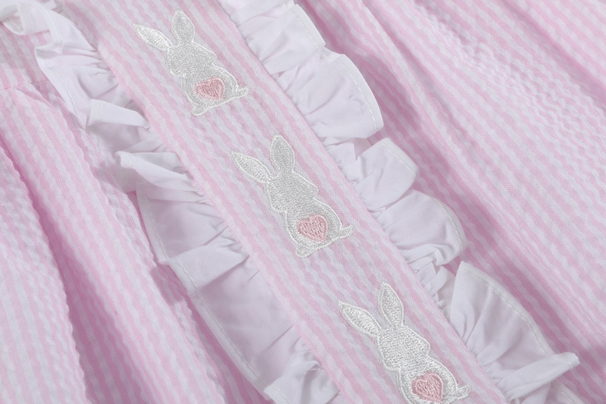 Pink Seersucker Easter Bunny Ruffle Dress - Abbies Place