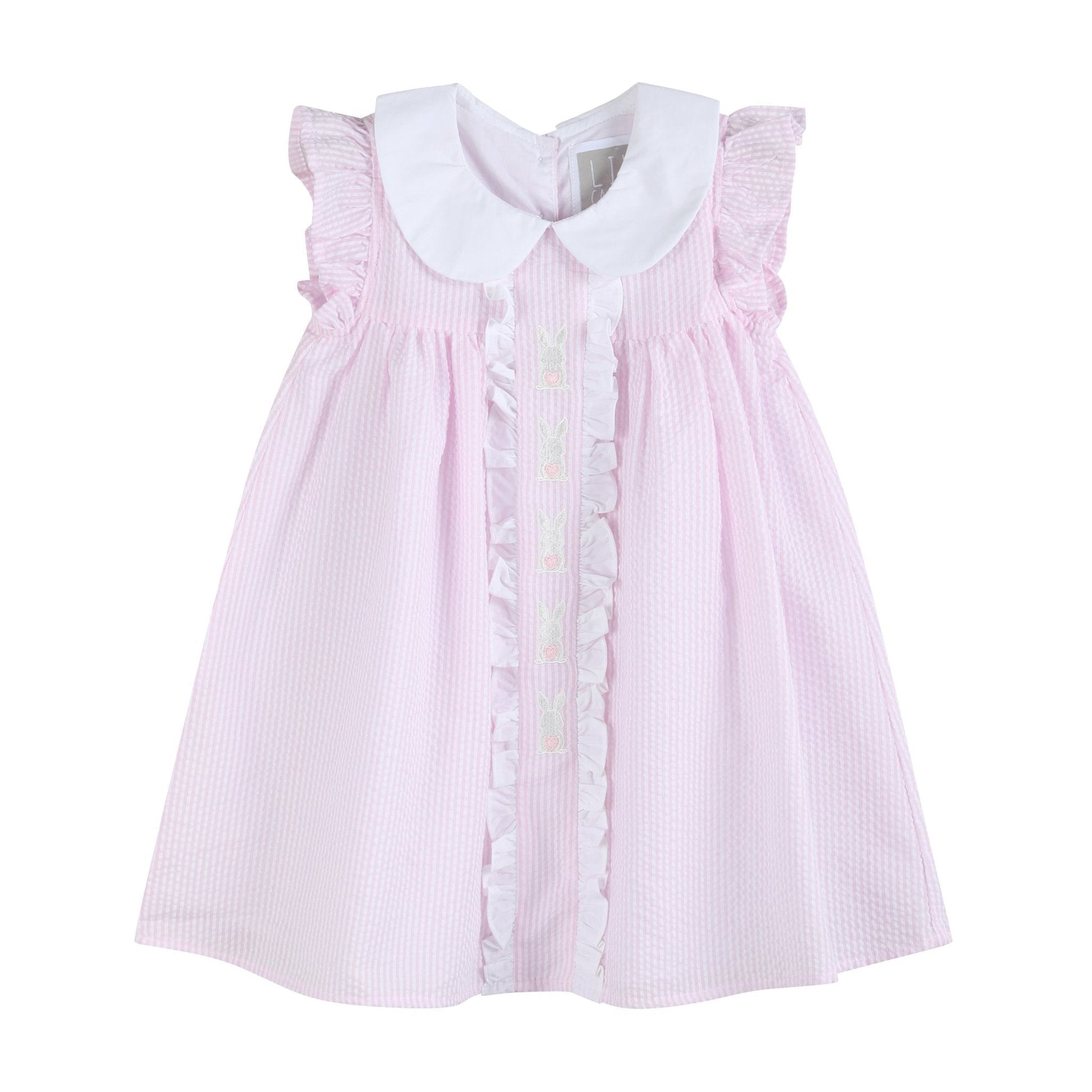 Pink Seersucker Easter Bunny Ruffle Dress - Abbies Place