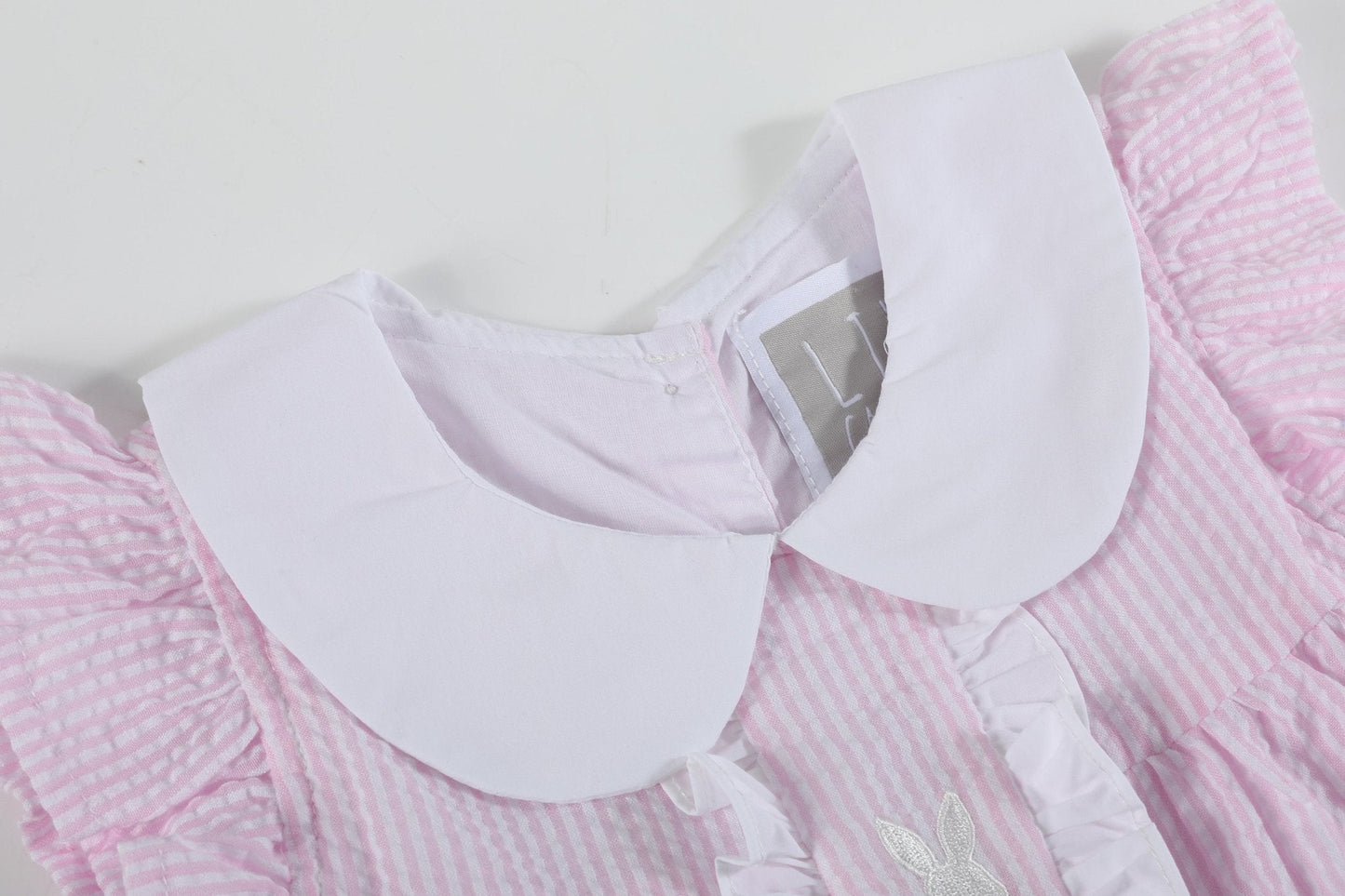 Pink Seersucker Easter Bunny Ruffle Dress - Abbies Place