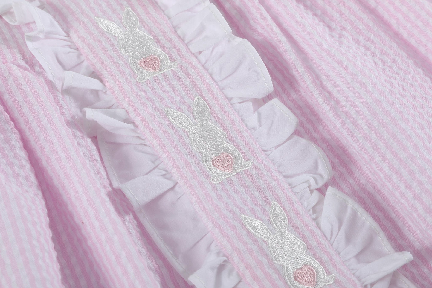 Pink Seersucker Easter Bunny Ruffle Dress - Abbies Place
