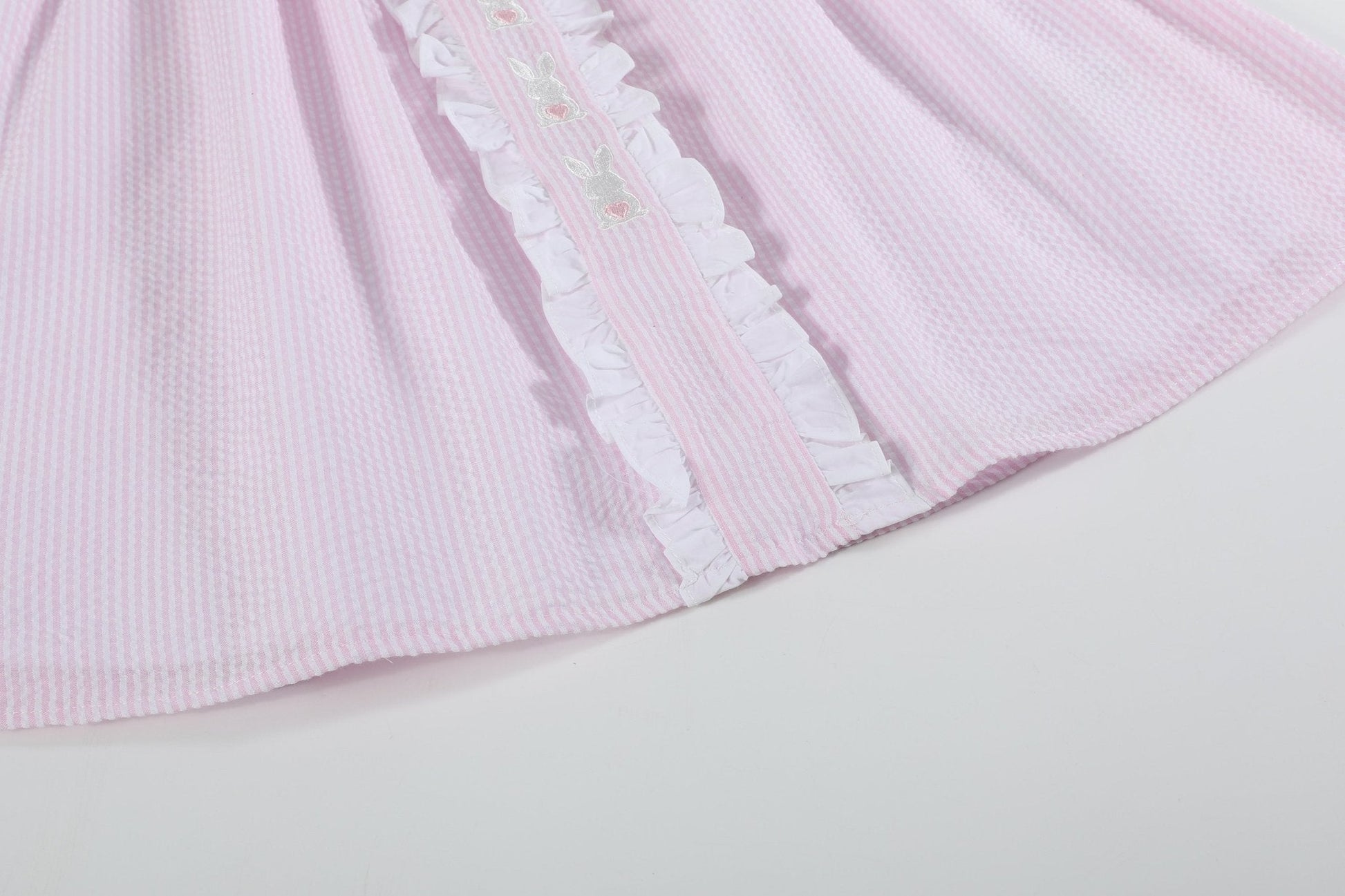 Pink Seersucker Easter Bunny Ruffle Dress - Abbies Place