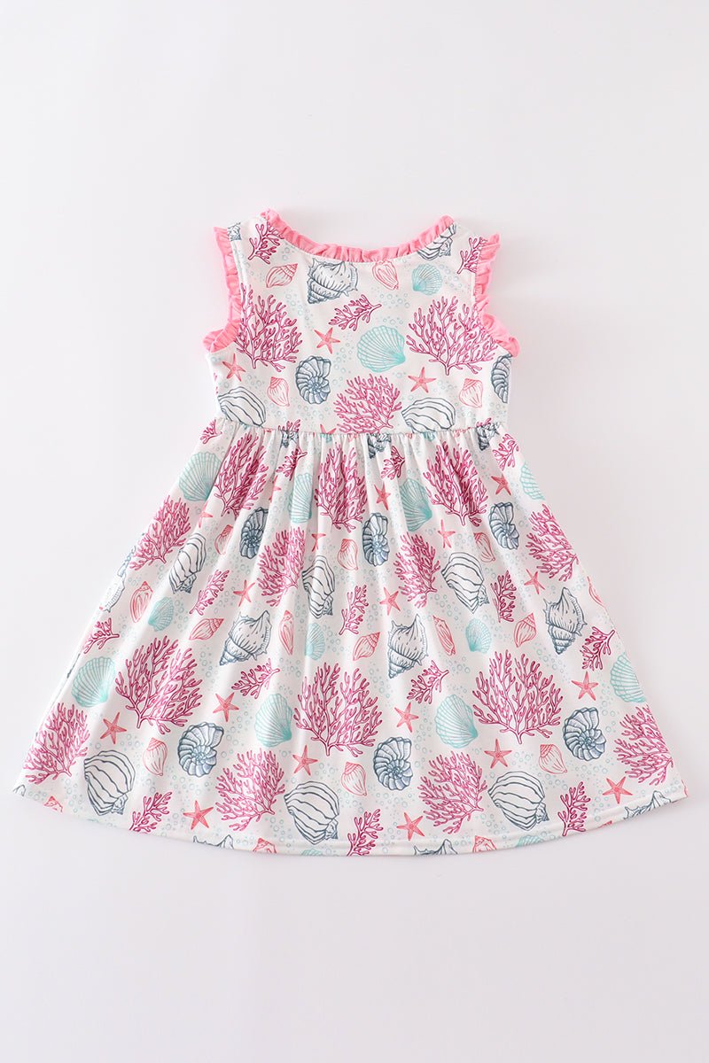 Pink Shell Embroidered Dress - Abbies Place