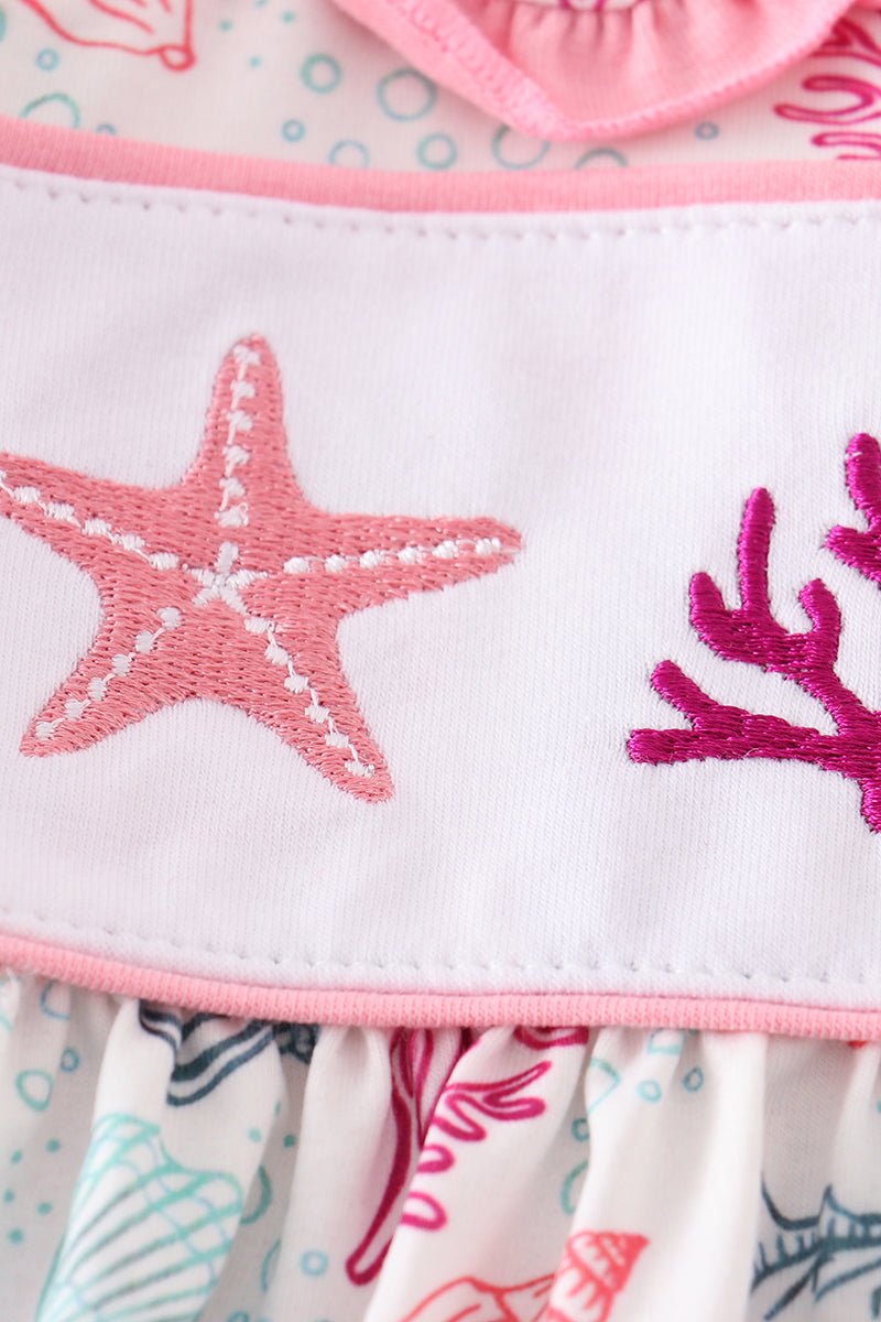 Pink Shell Embroidered Dress - Abbies Place