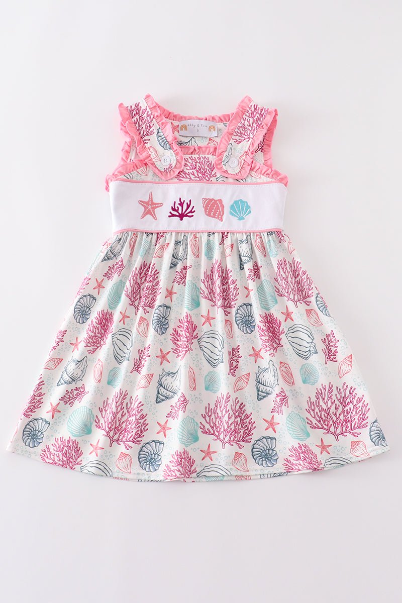 Pink Shell Embroidered Dress - Abbies Place