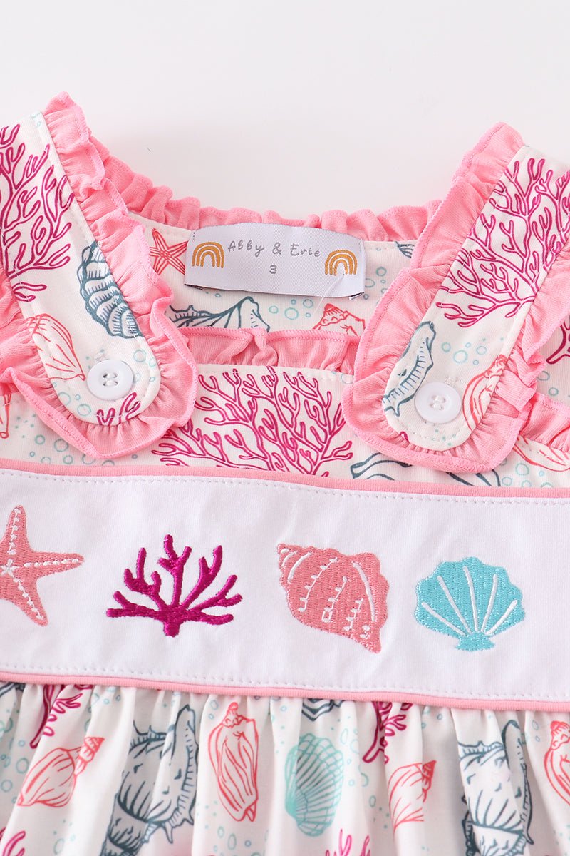 Pink Shell Embroidered Dress - Abbies Place
