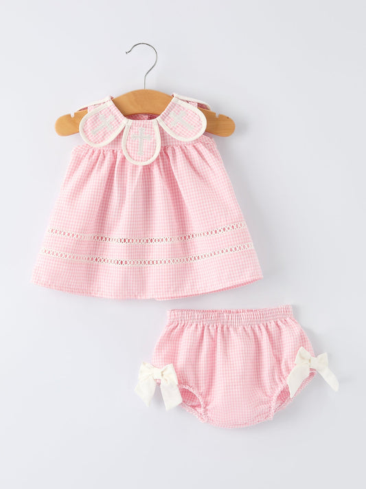 Pink Smocked Church Christ Bishop Christening Baby Girls Bloomer Set - Abbies Place
