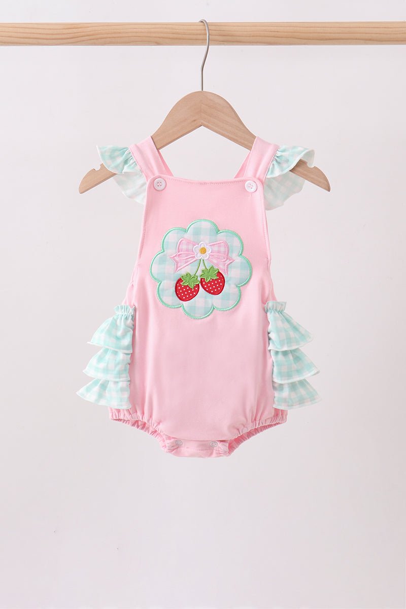Pink Strawberry Applique Knit Bubble - Abbies Place