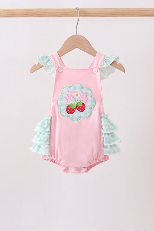 Pink Strawberry Applique Knit Bubble - Abbies Place