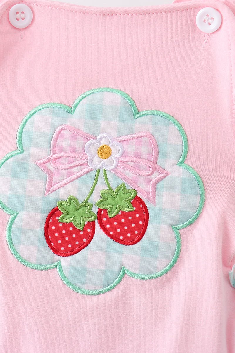 Pink Strawberry Applique Knit Bubble - Abbies Place
