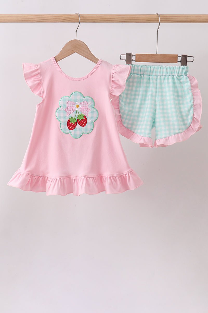 Pink Strawberry Applique Knit Set - Abbies Place