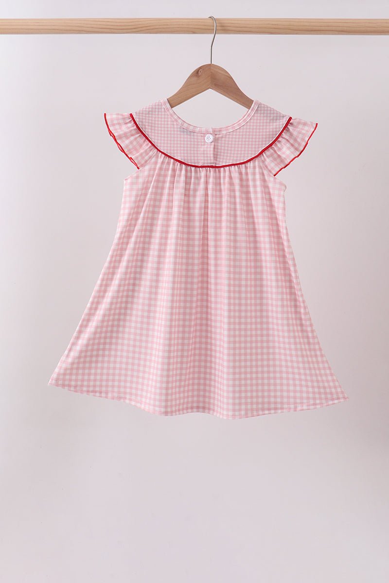 Pink strawberry embroidery gingham dress - Abbies Place