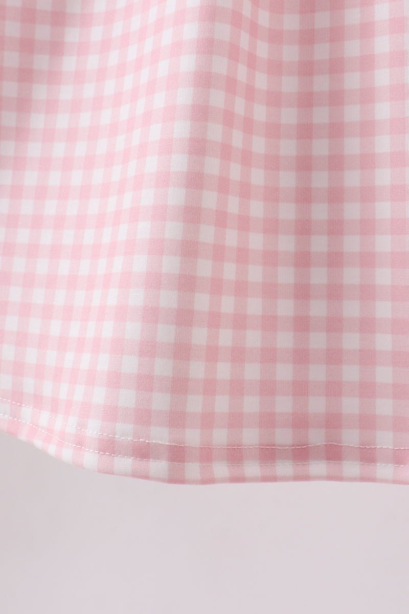 Pink strawberry embroidery gingham dress - Abbies Place