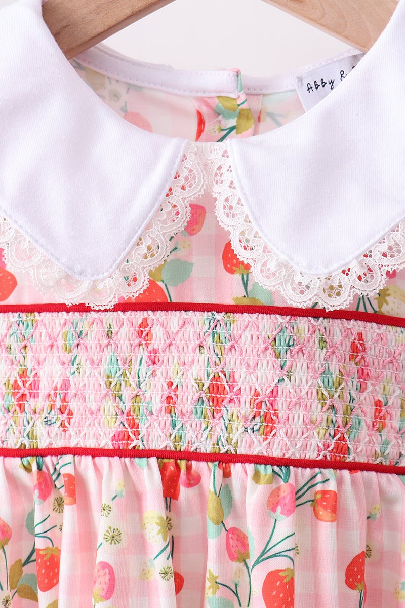 Pink strawberry smocked bloomer set - Abbies Place