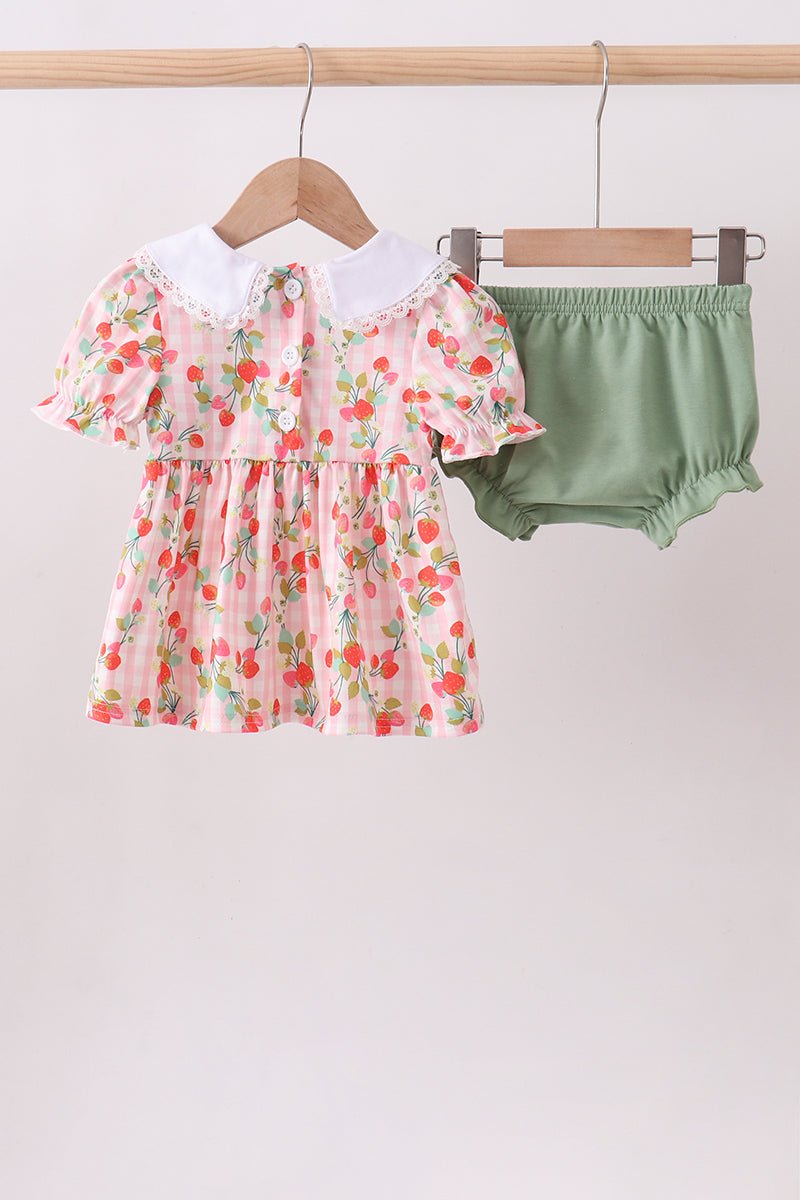 Pink strawberry smocked bloomer set - Abbies Place