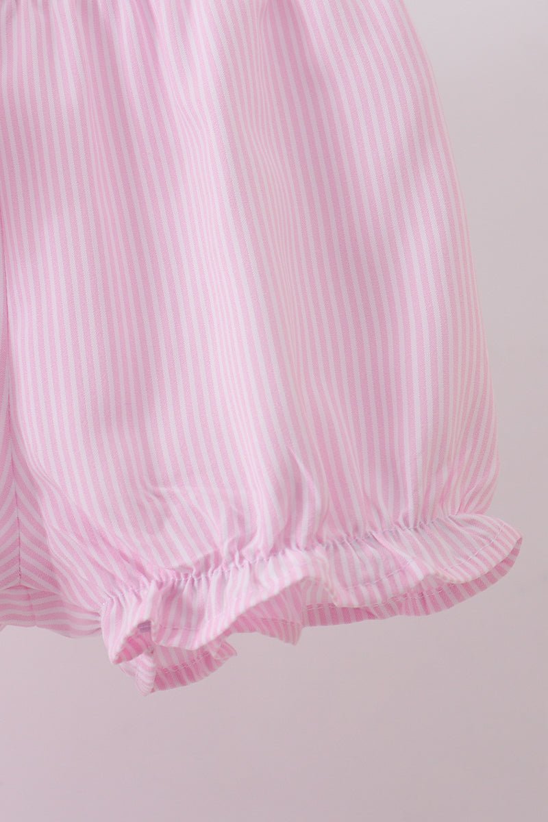 Pink stripe bunny bow embroidery bloomer set - Abbies Place