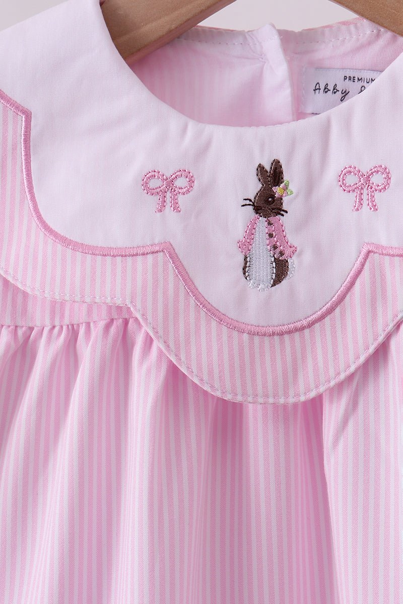 Pink stripe bunny bow embroidery bloomer set - Abbies Place