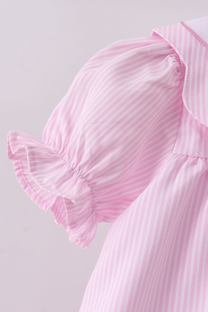 Pink stripe bunny bow embroidery bloomer set - Abbies Place