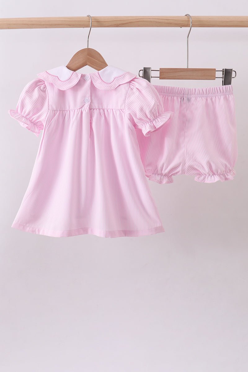 Pink stripe bunny bow embroidery bloomer set - Abbies Place