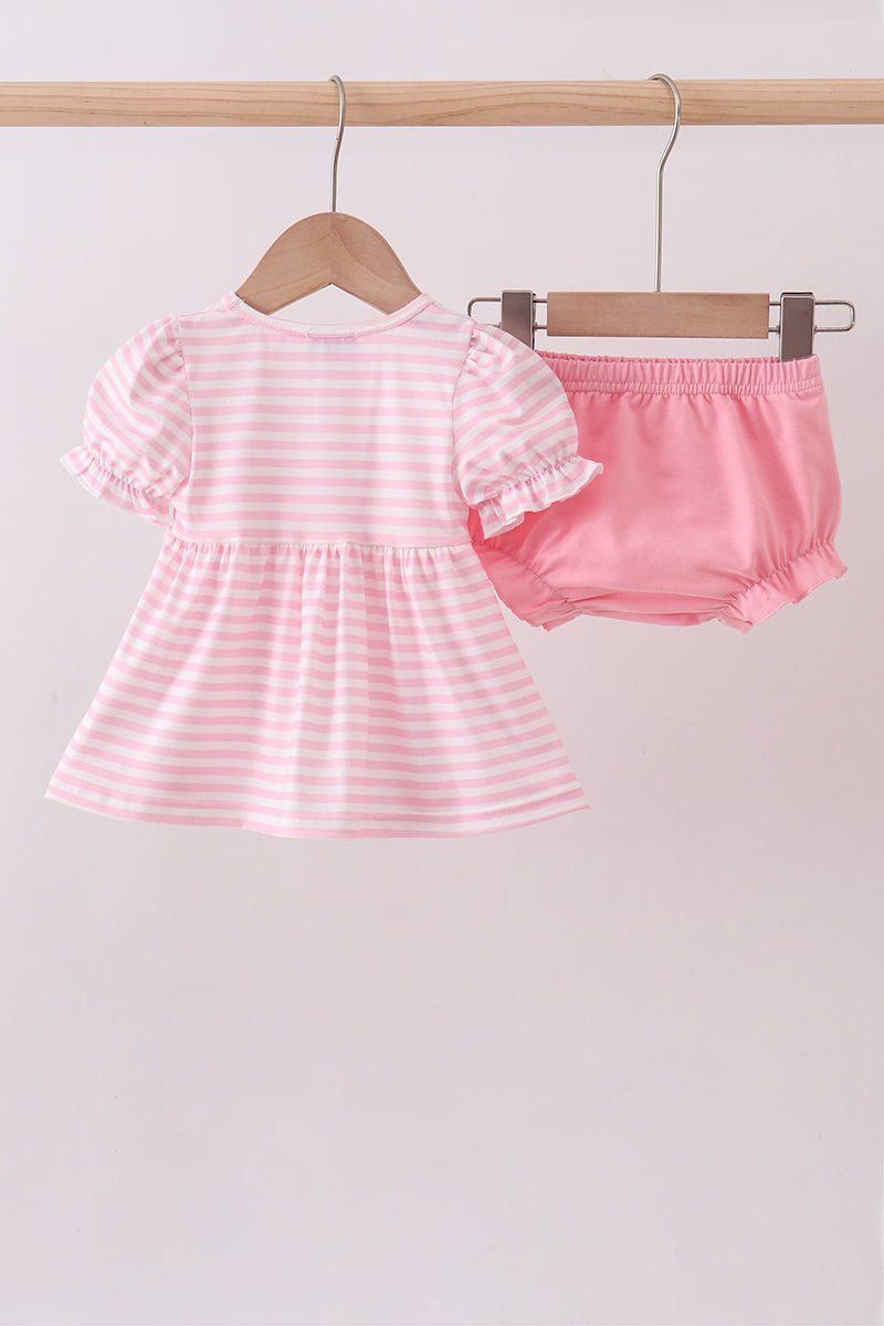 Pink stripe cross applique bloomer set - Abbies Place