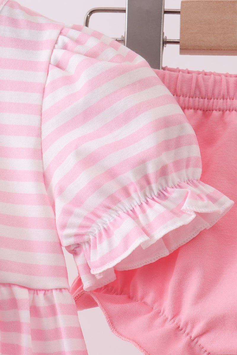 Pink stripe cross applique bloomer set - Abbies Place