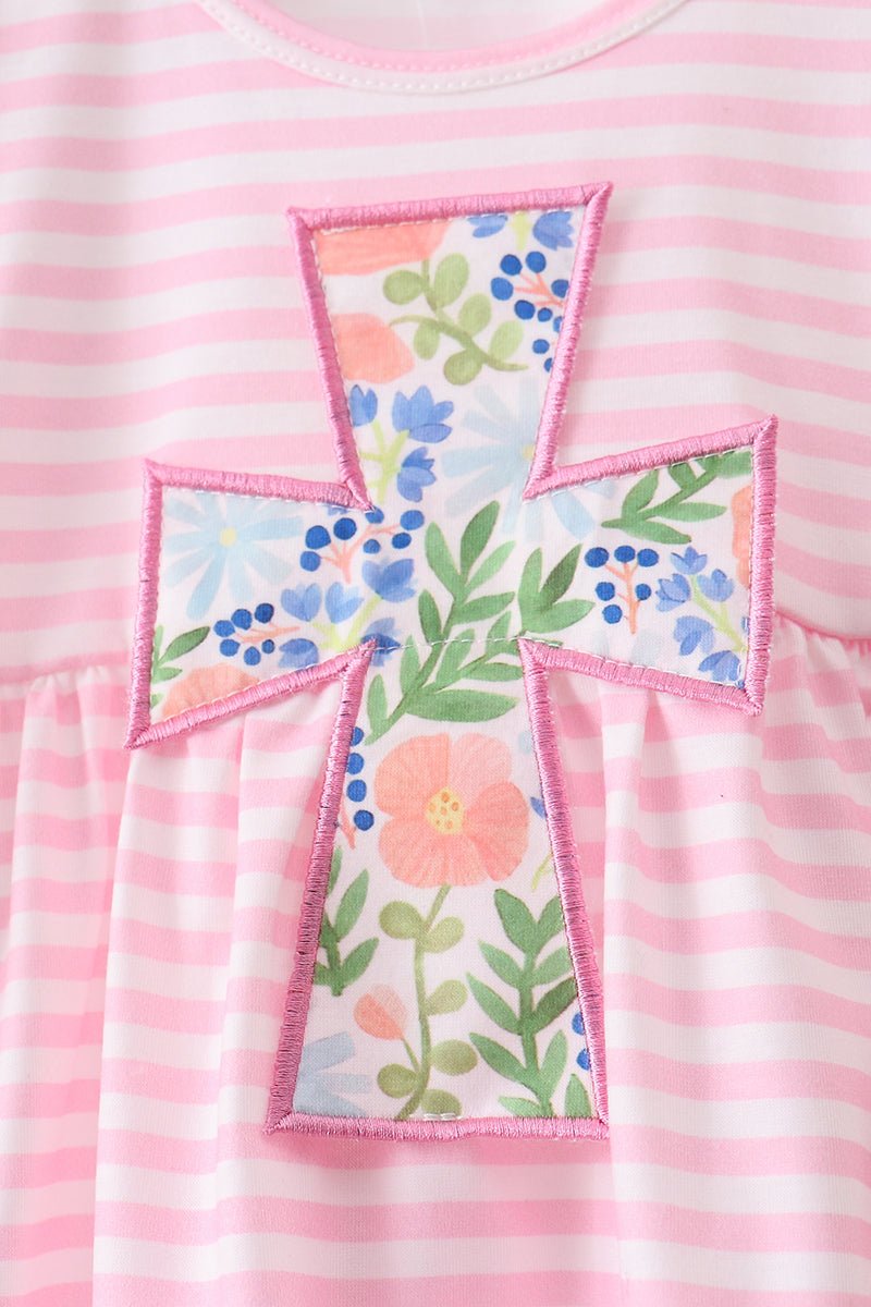 Pink stripe cross applique bloomer set - Abbies Place