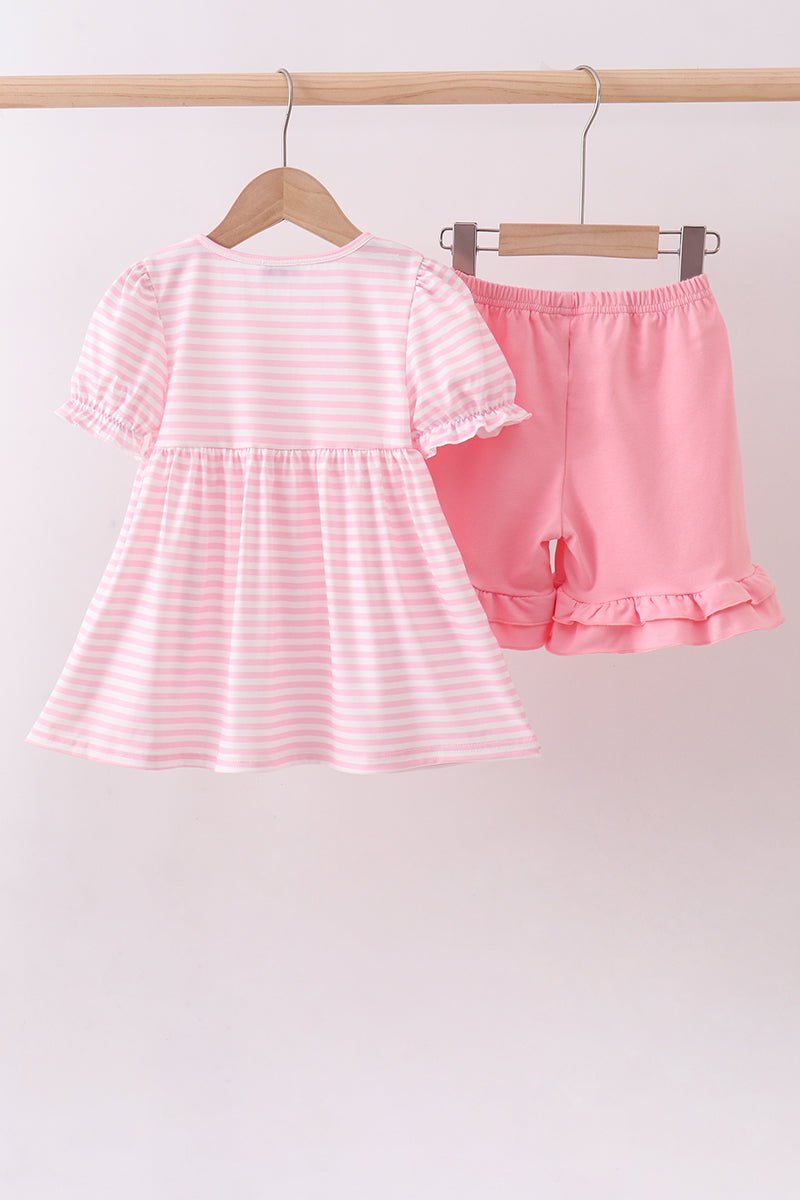 Pink stripe cross applique ruffle shorts set - Abbies Place