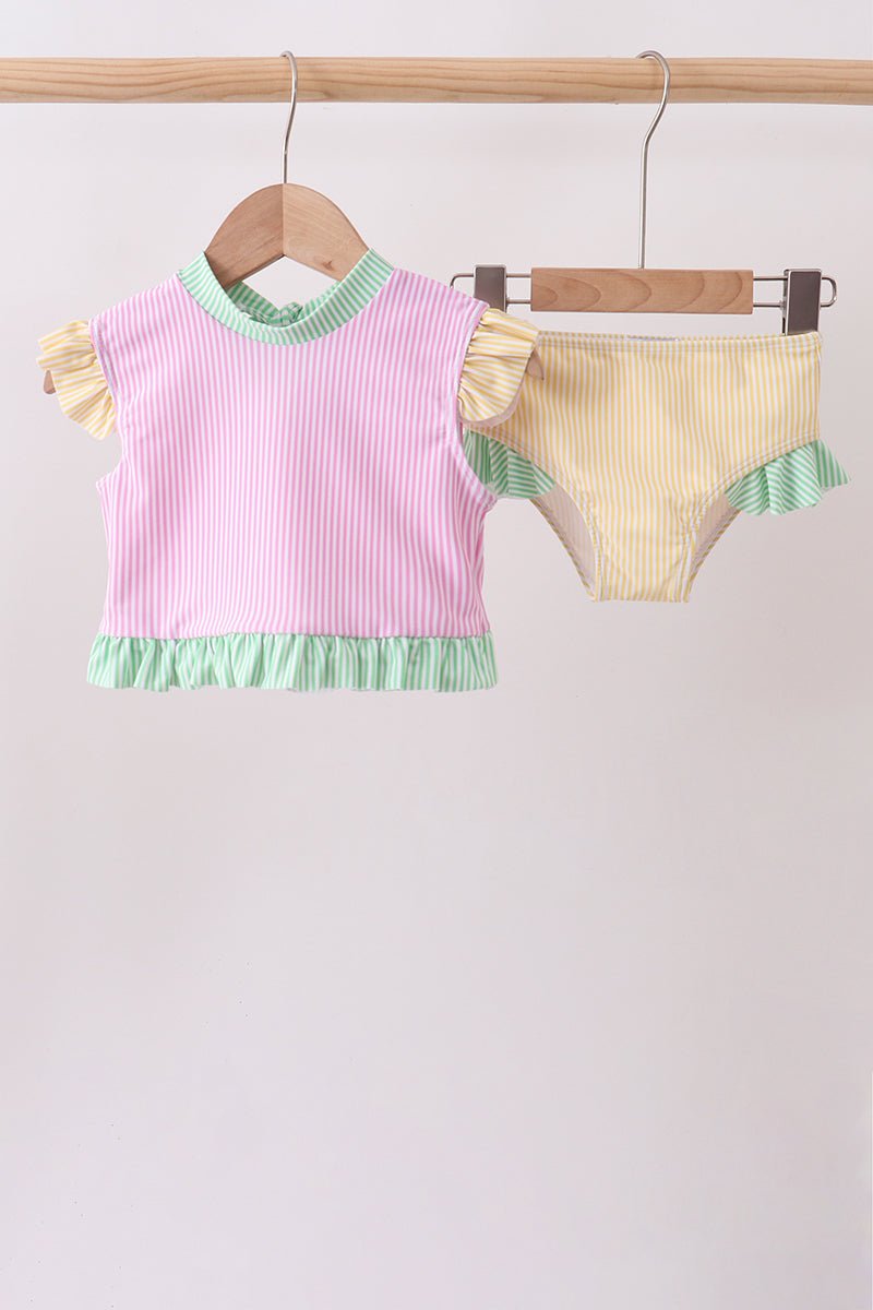 Pink stripe ruffle 2pc swimsuit - Abbies Place