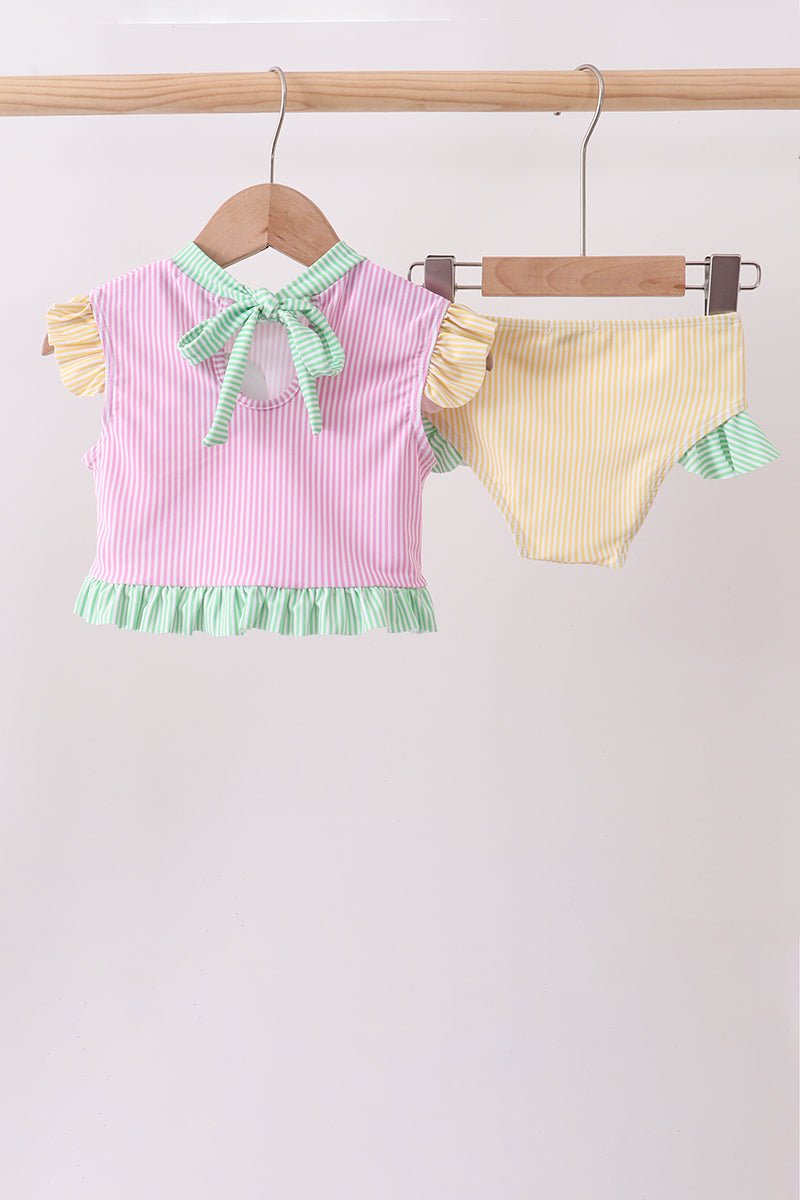 Pink stripe ruffle 2pc swimsuit - Abbies Place