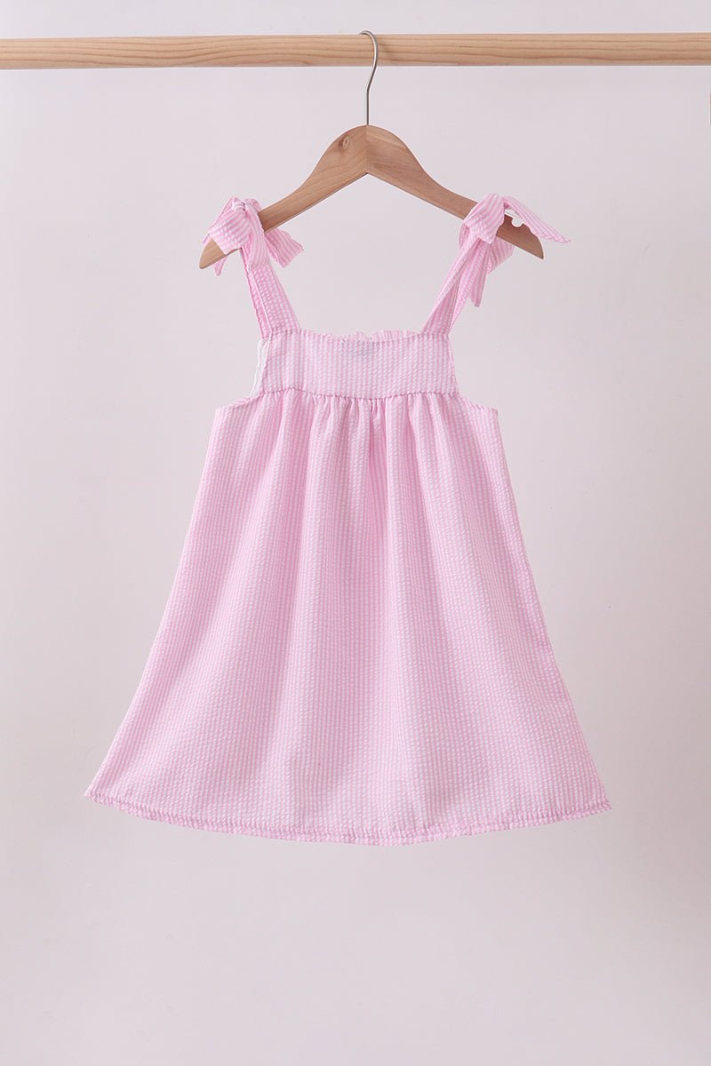 Pink stripe seersucker strawberry smocked dress - Abbies Place