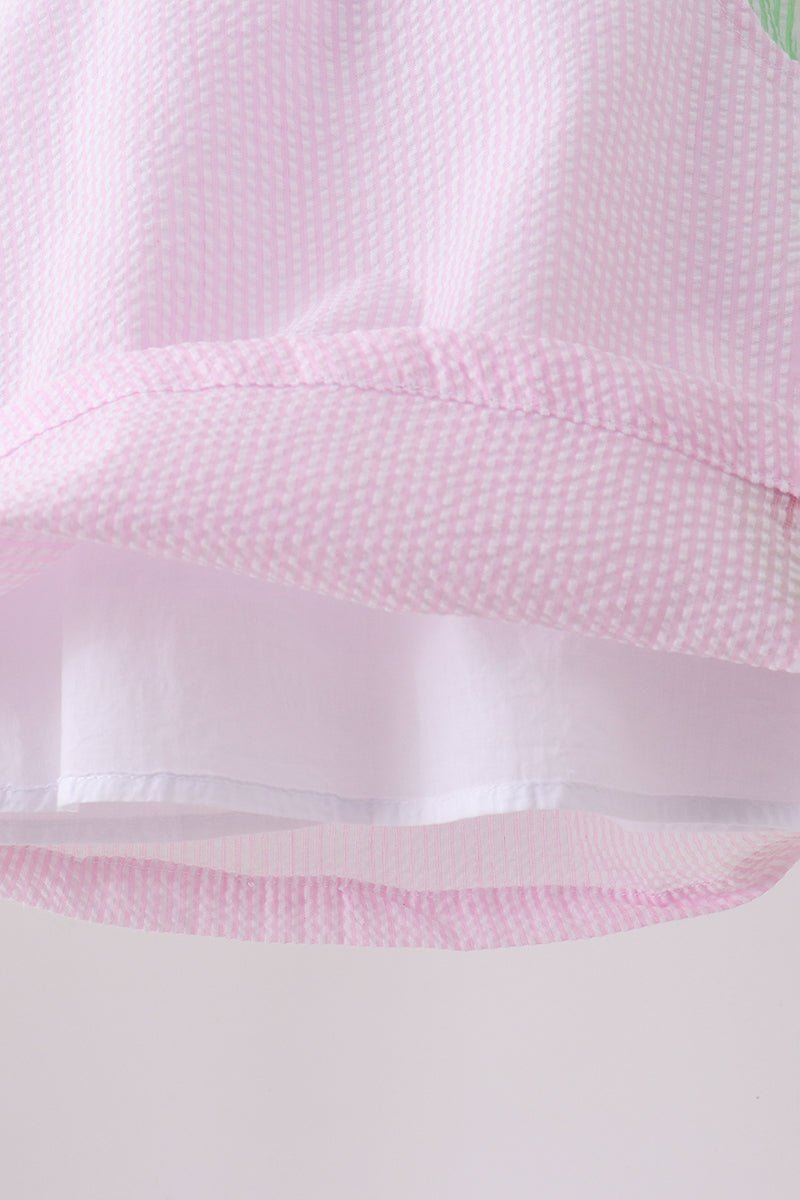 Pink stripe watermelon embroidery seersucker bloomer set - Abbies Place
