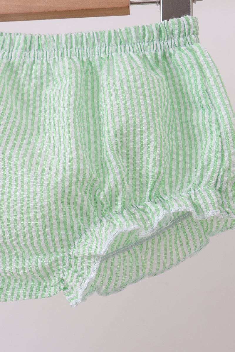 Pink stripe watermelon embroidery seersucker bloomer set - Abbies Place