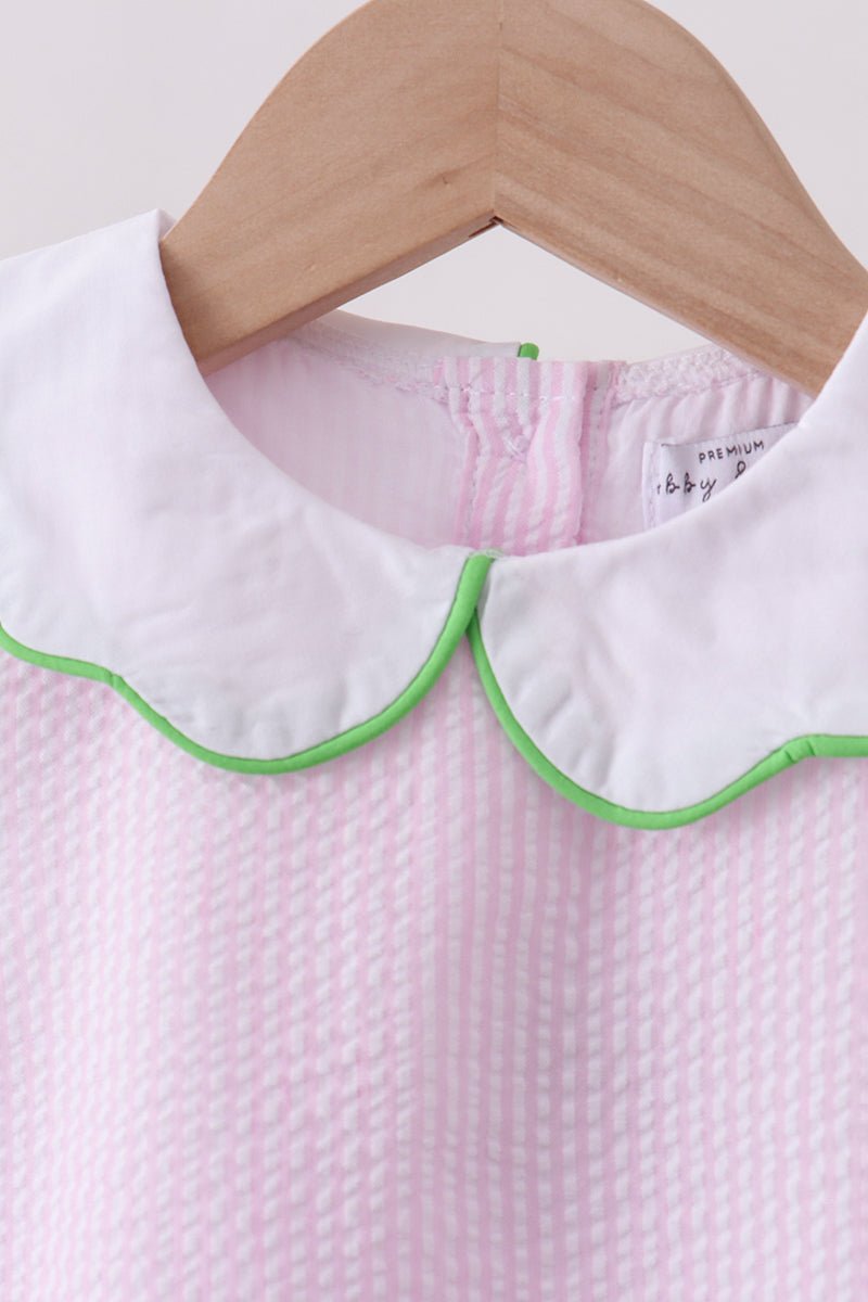 Pink stripe watermelon embroidery seersucker bloomer set - Abbies Place