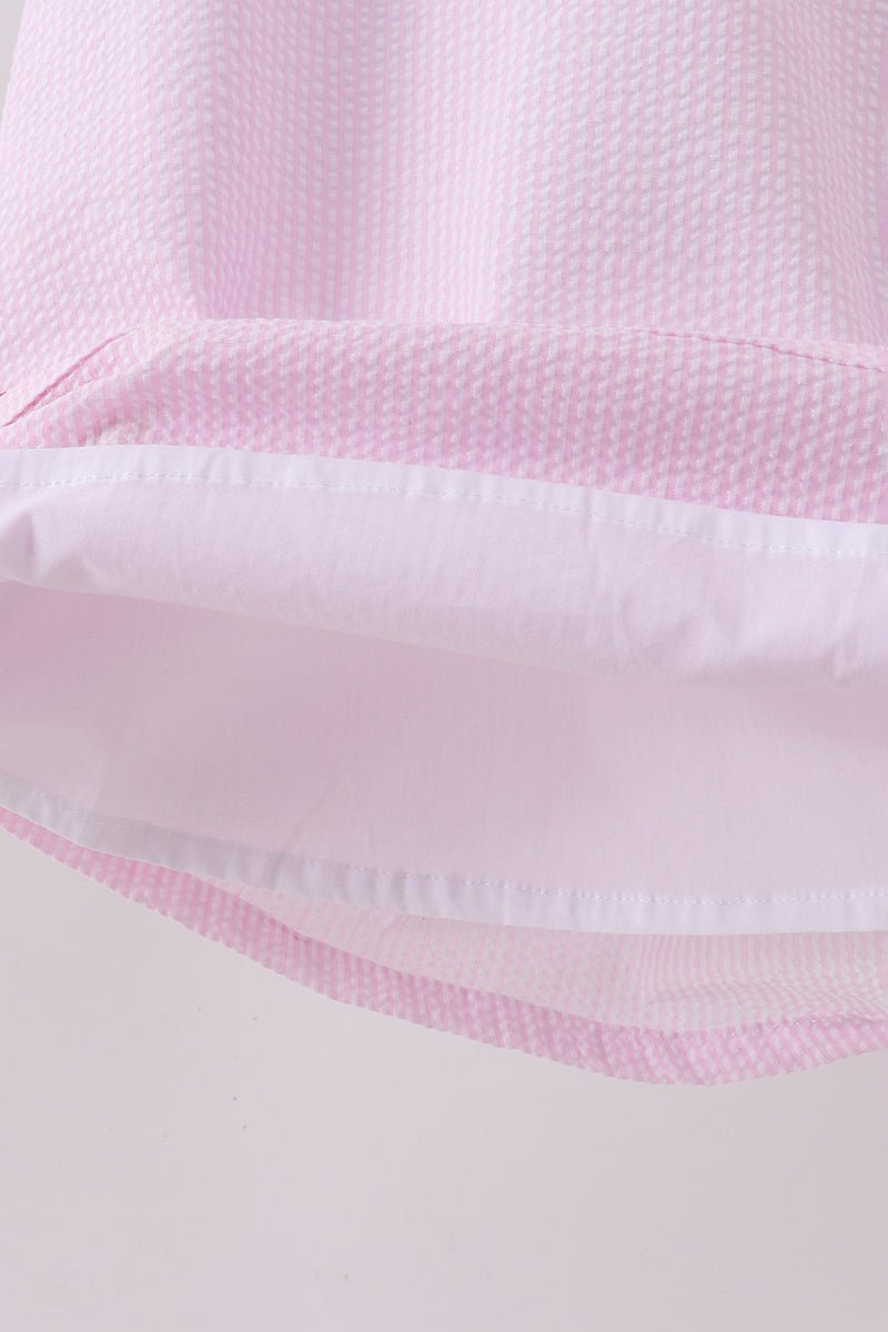 Pink stripe watermelon embroidery seersucker dress - Abbies Place