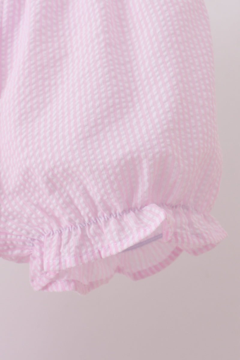 Pink stripe watermelon embroidery seersucker shorts set - Abbies Place