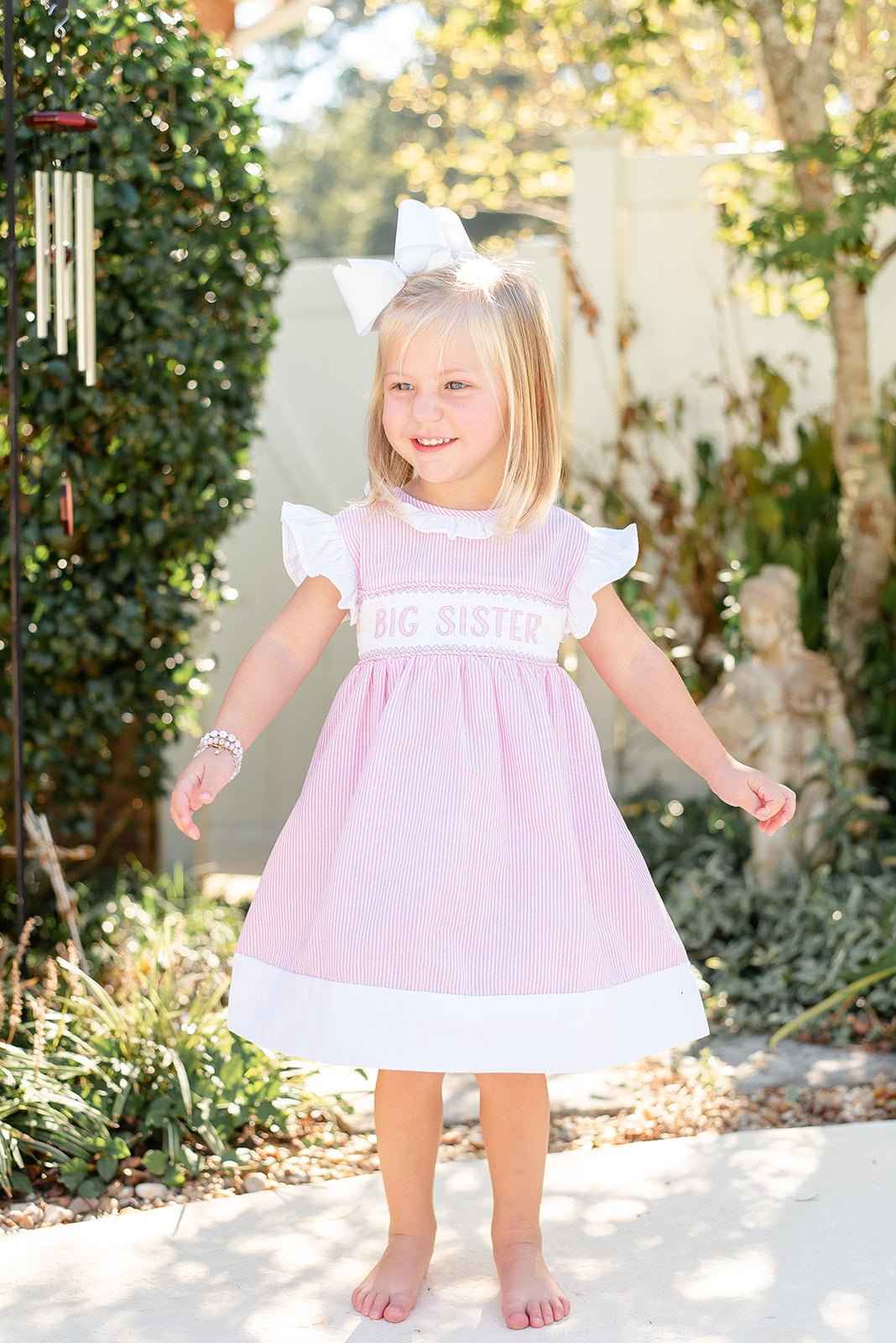 Pink Striped Big Sister Smocked Dress - Abbies Place