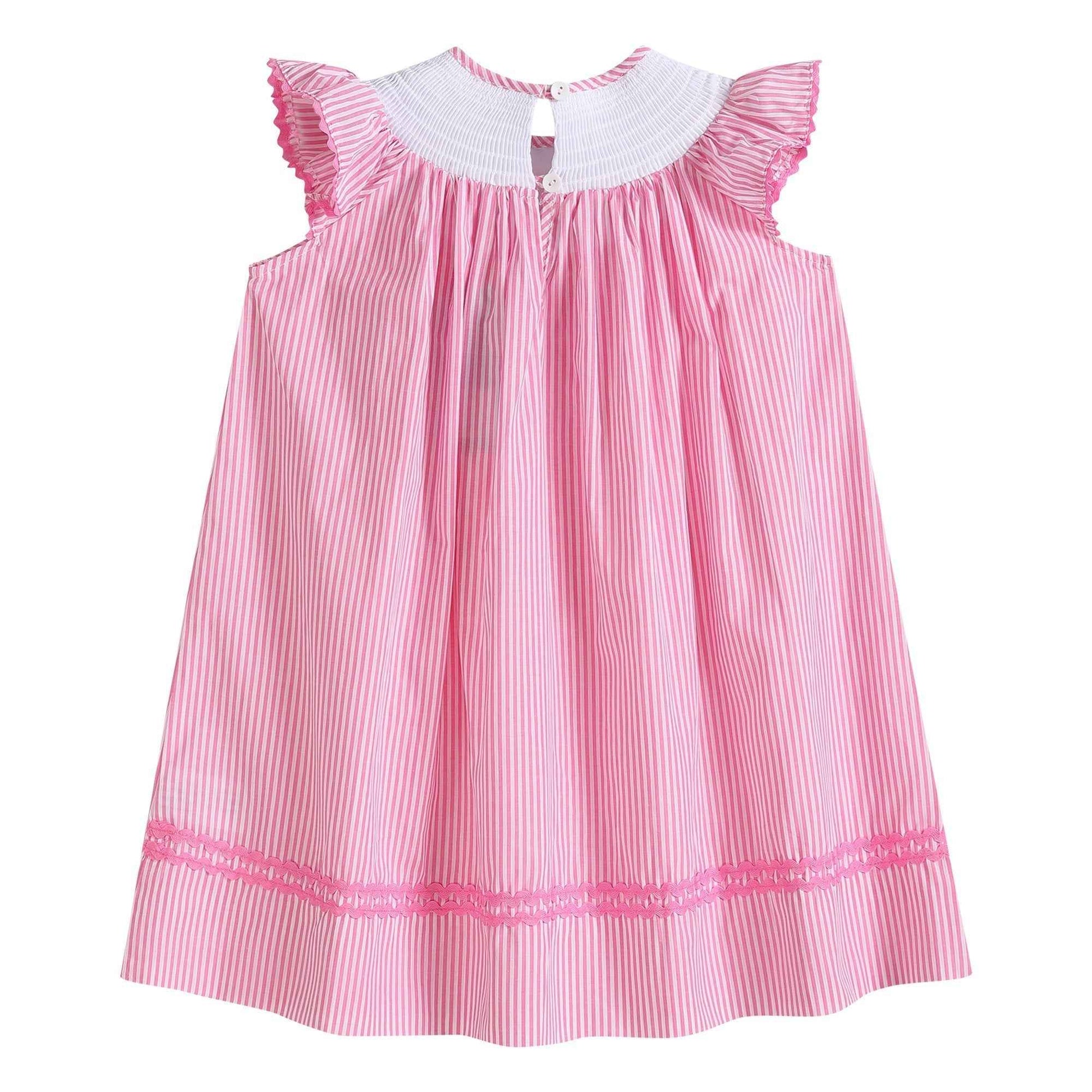 Pink Striped Flamingo Smocked Bishop Dress - Abbies Place