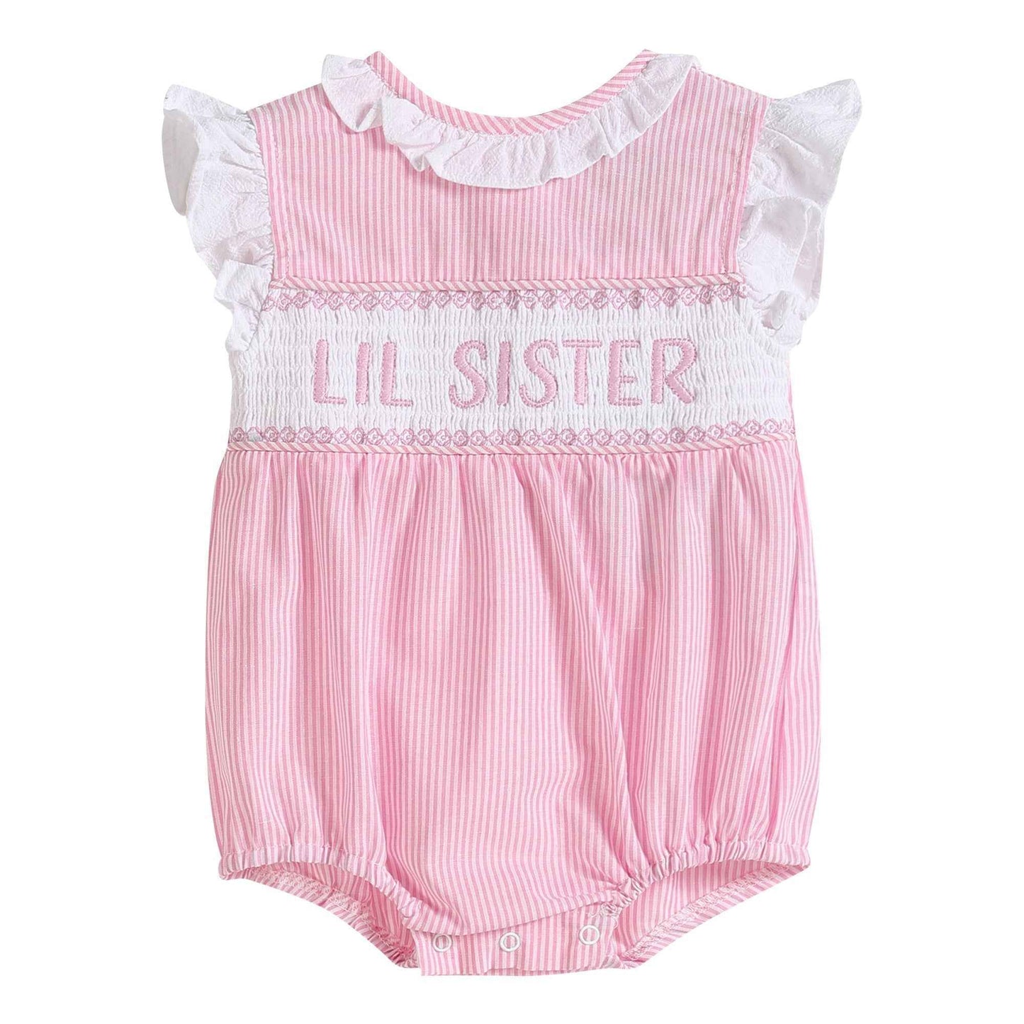 Pink Striped Lil Sister Smocked Romper - Abbies Place