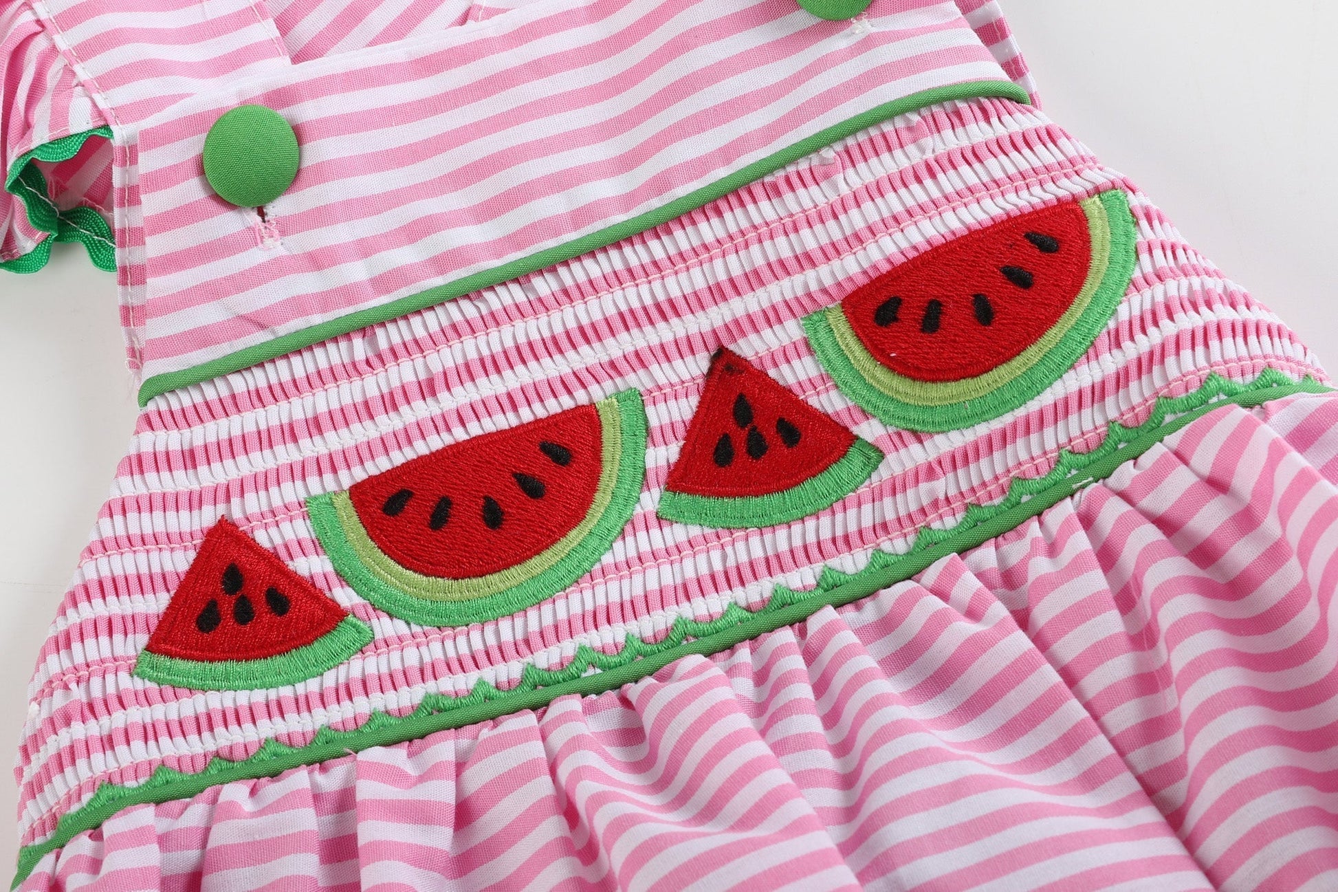 Pink Striped Watermelon Smocked Bubble Romper - Abbies Place
