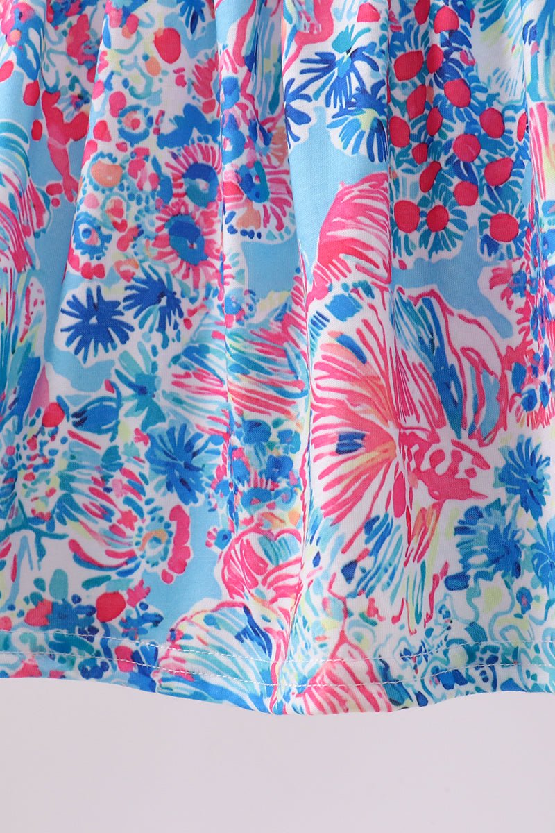 Pink tropical floral print ruffle bow bloomer set - Abbies Place
