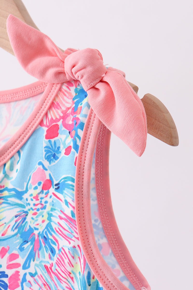 Pink tropical floral print ruffle bow bloomer set - Abbies Place