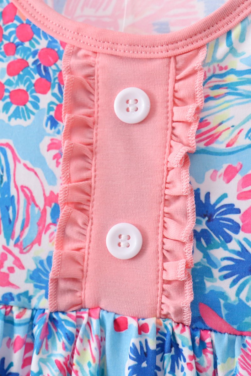 Pink tropical floral print ruffle bow bloomer set - Abbies Place