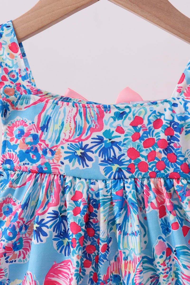 Pink tropical floral print ruffle shorts set - Abbies Place
