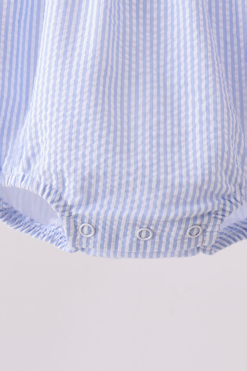 Pink&blue seersucker ruffle bubble - Abbies Place