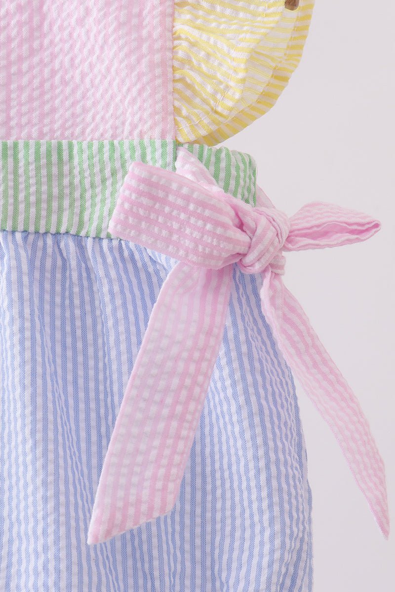 Pink&blue seersucker ruffle bubble - Abbies Place