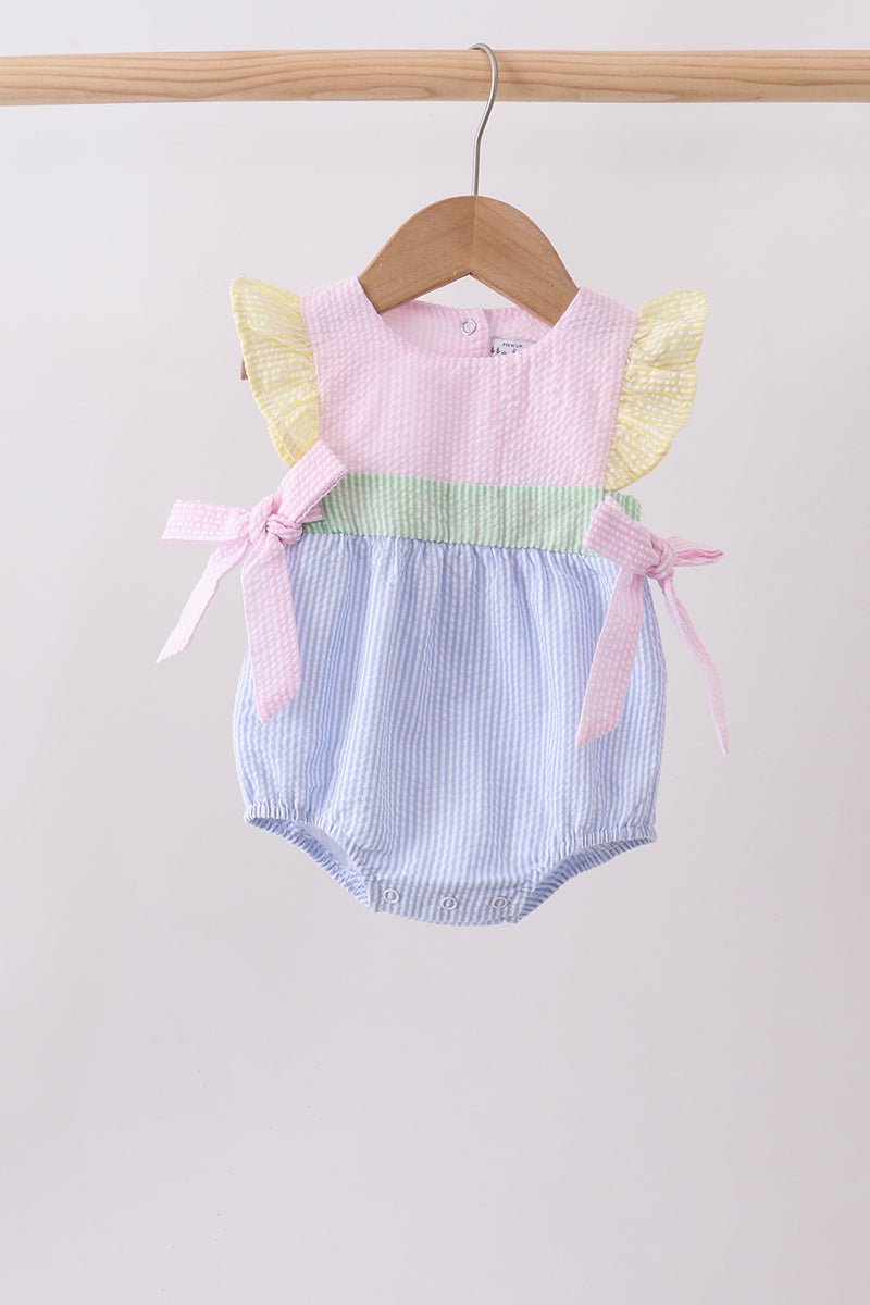 Pink&blue seersucker ruffle bubble - Abbies Place