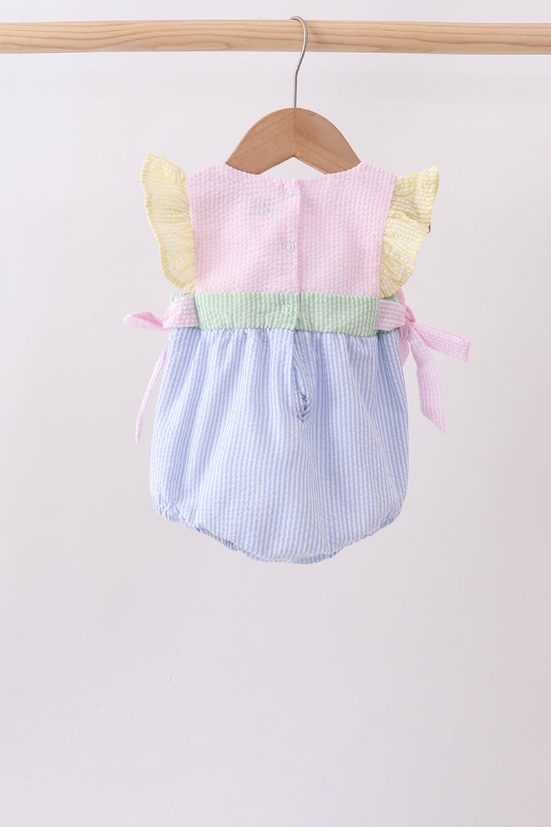 Pink&blue seersucker ruffle bubble - Abbies Place