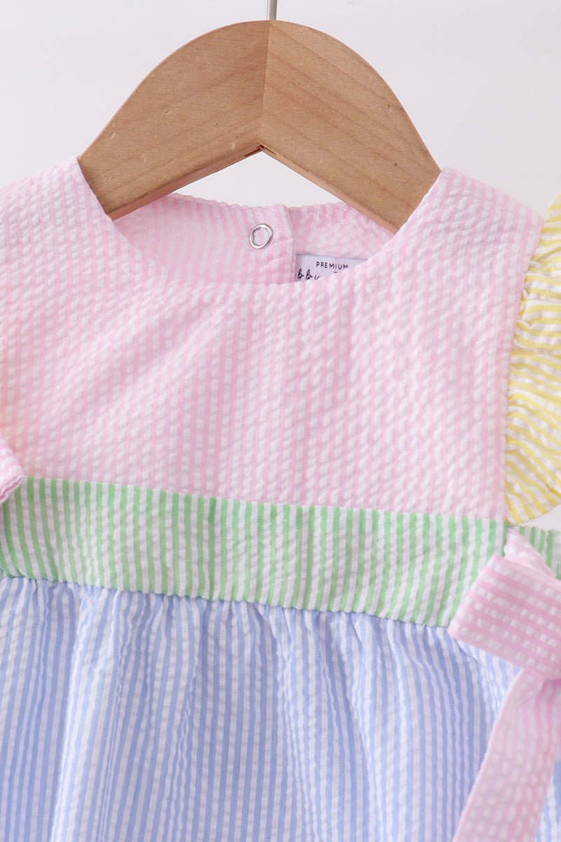 Pink&blue seersucker ruffle bubble - Abbies Place