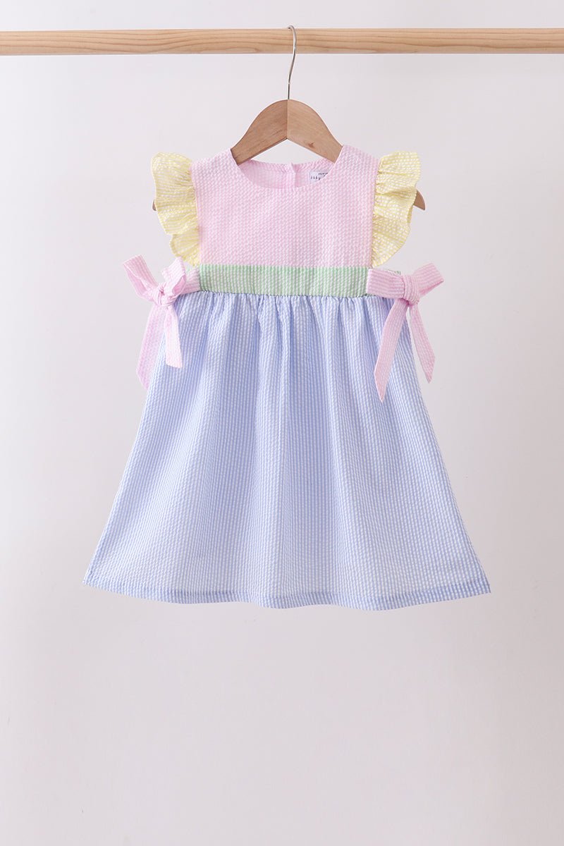 Pink&blue seersucker ruffle dress - Abbies Place