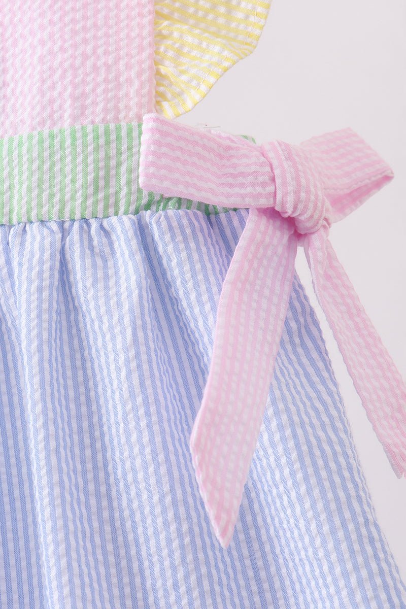 Pink&blue seersucker ruffle dress - Abbies Place