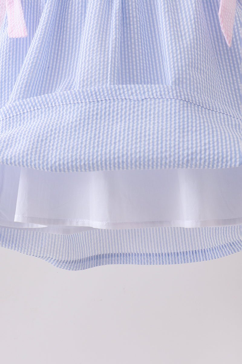 Pink&blue seersucker ruffle dress - Abbies Place